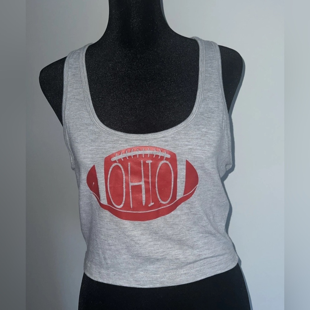Ohio State Gray and Red Tank Crop Top Football